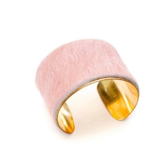 Jewelry - Brass & Cowhide Cuff Bracelet in Blush Pink Gold